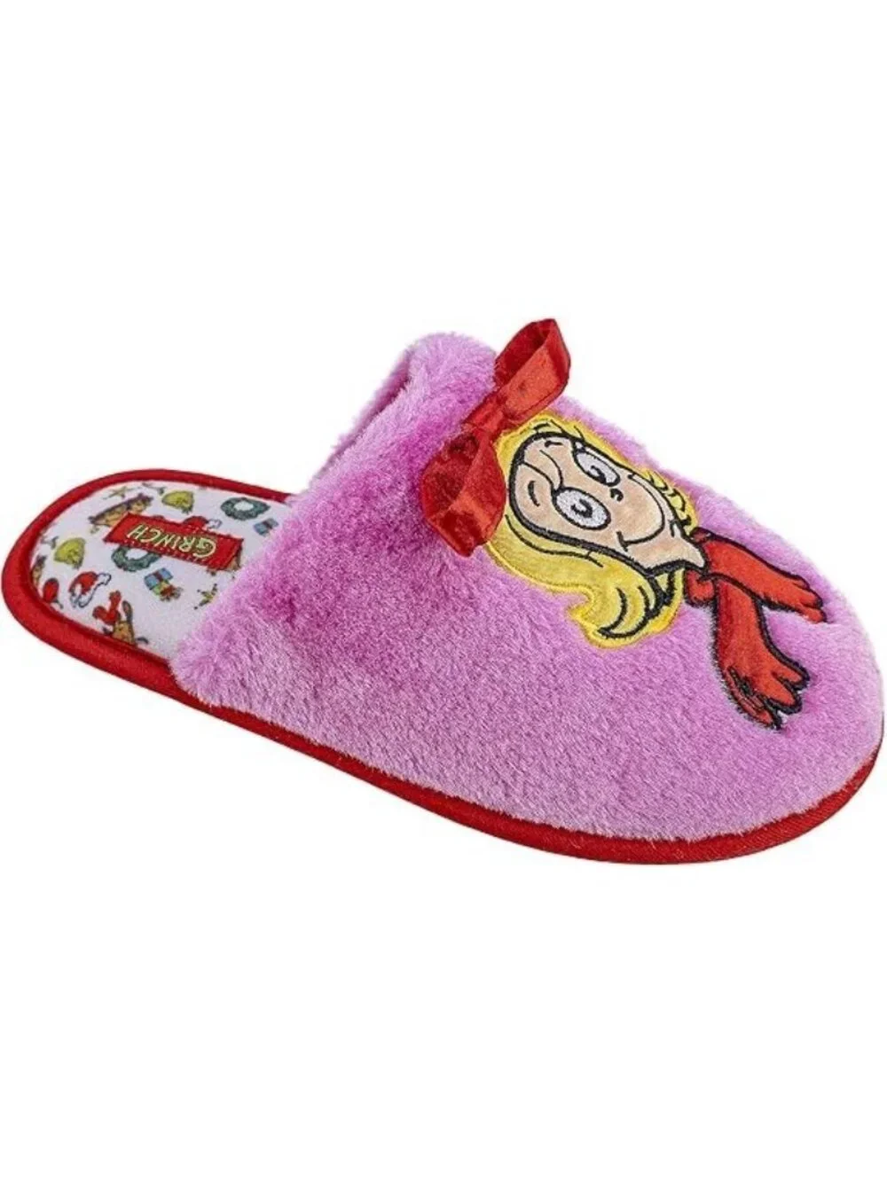 GRINCH Stole Christmas Cindy Lou Who Girl 9-10 Pink Slip On Clogs House Shoes